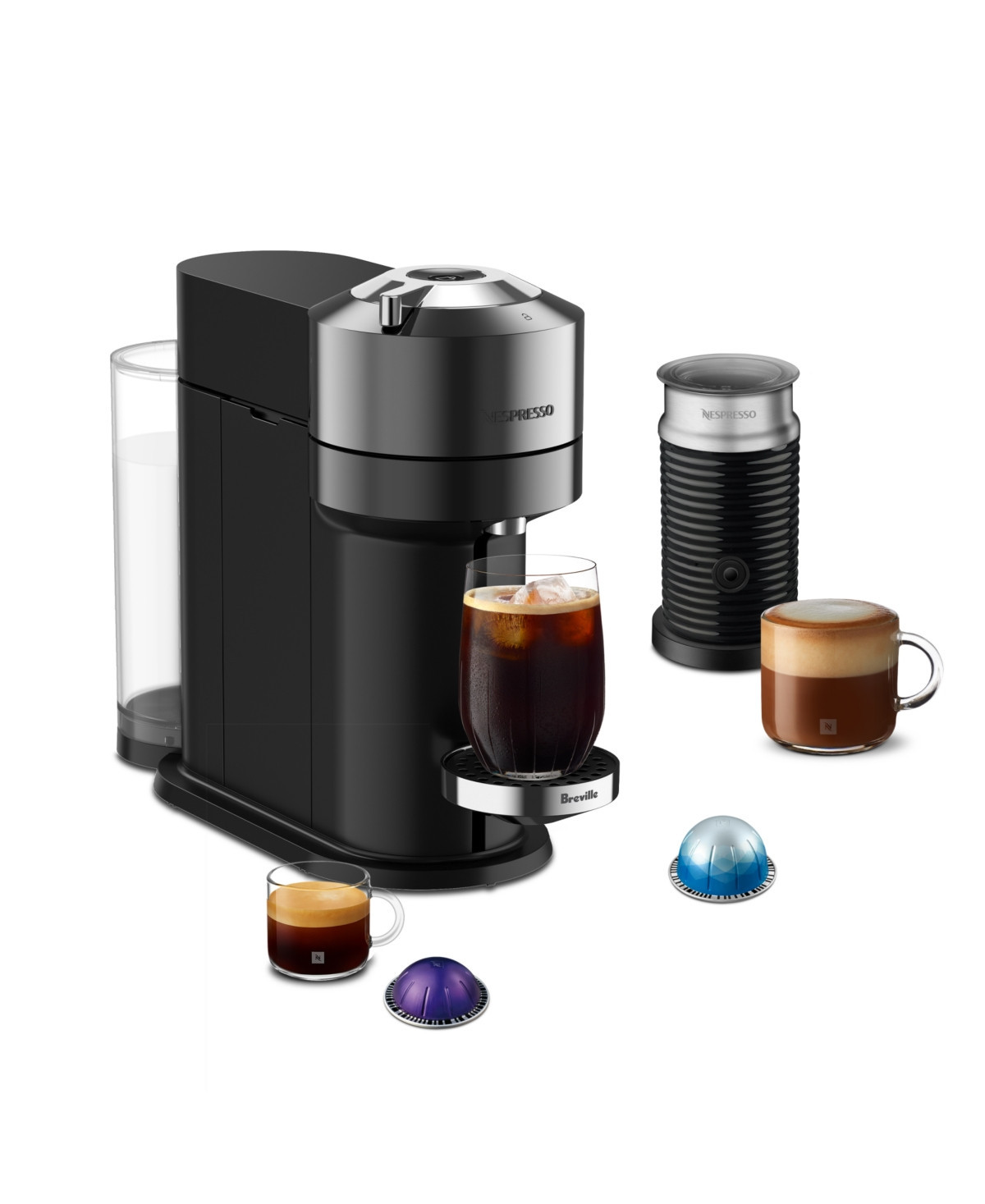 Nespresso Vertuo Next Deluxe Coffee and Espresso Machine by Breville, Dark Chrome with Aeroccino Milk Frother - Dark Chrome | Macy's