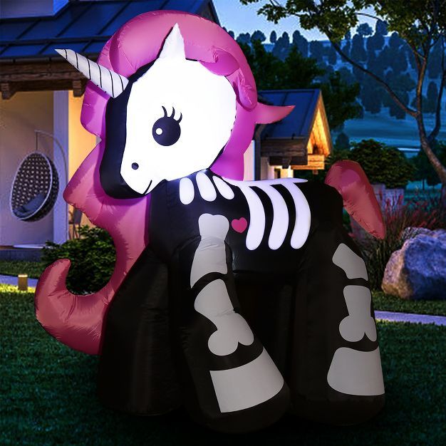 Costway 5.5 FT Halloween Inflatable Skeleton Unicorn Blow Up Yard Decoration | Target