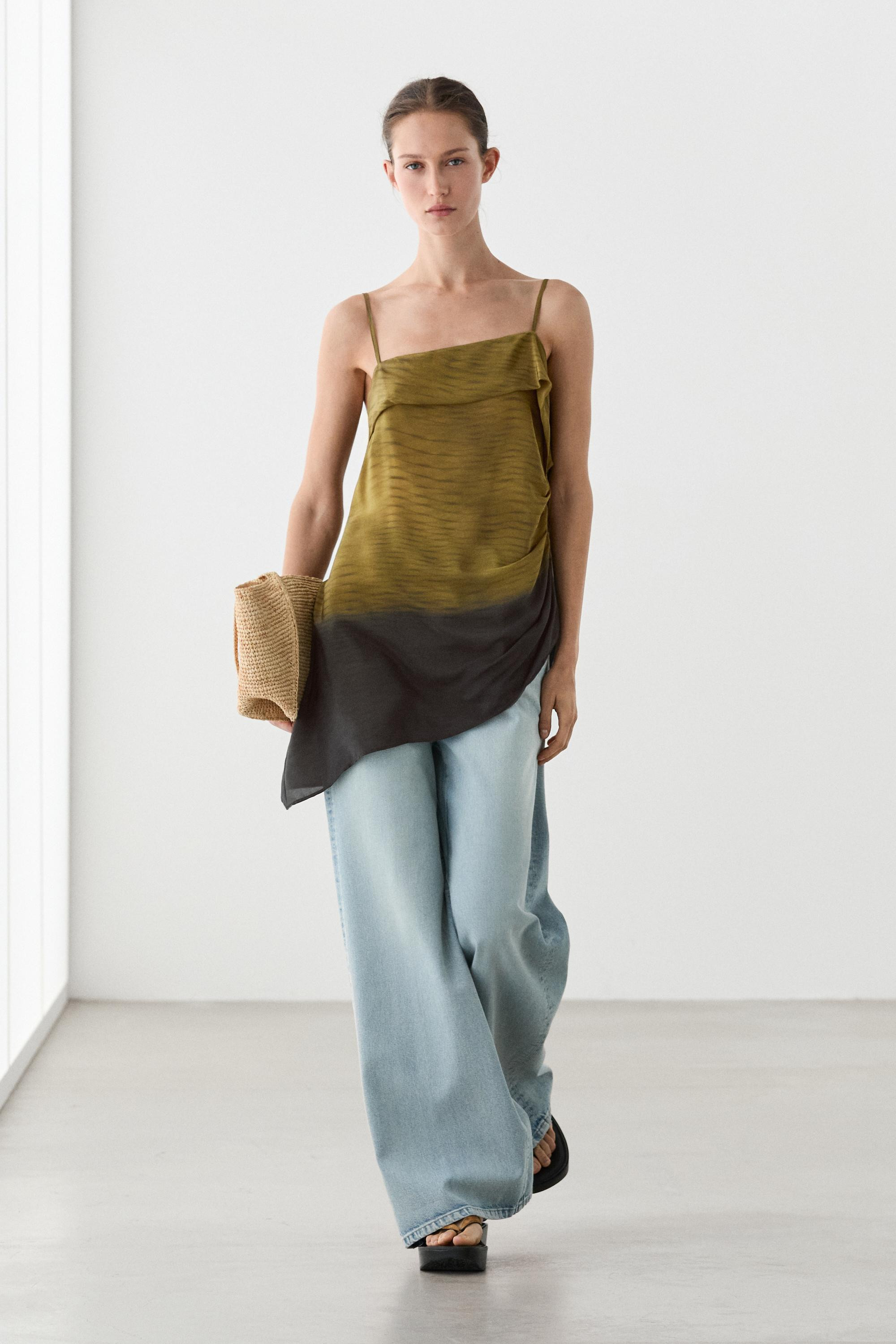 Asymmetric strappy top with draped detail | Massimo Dutti UK