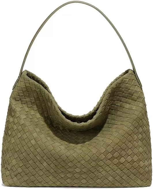 Woven Suede Shoulder Bag for Women Suede Hobo Bag Tote Elegant Handbag Satchel for Work Travel | Amazon (US)