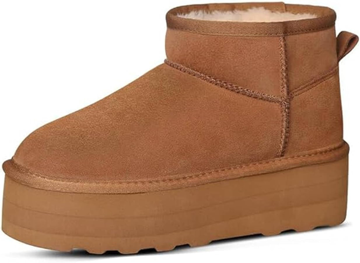 Platform Mini Boots for Women Suede Upper Winter Boots Warm Fur Fleece Lined Anti-Slip Sole Short... | Amazon (US)