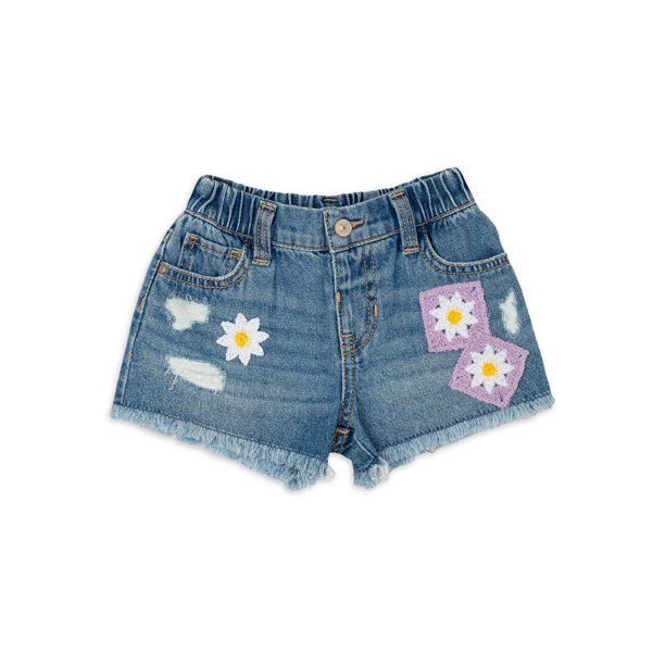 Wonder Nation Toddler Girls Crochet Denim Short, Sizes 2 Toddler-18 Months | Walmart (US)