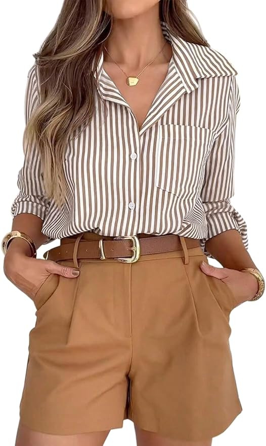 siliteelon Striped Button Down Shirts for Women Dress Shirts Long Sleeve Casual Collared Office W... | Amazon (US)