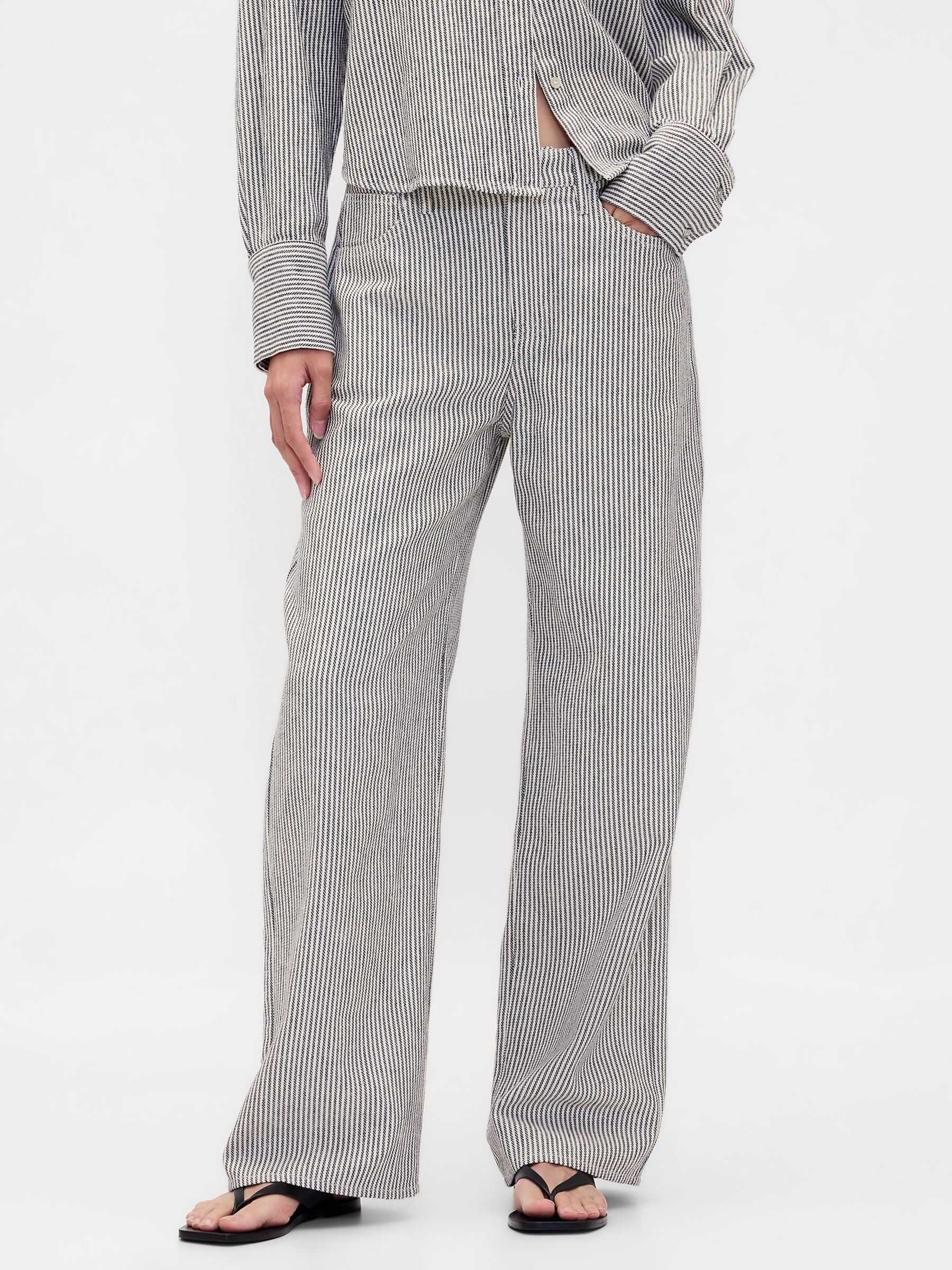 Grey Stripe Linen Cotton Wide-Leg Trousers | Gap | GAP UK