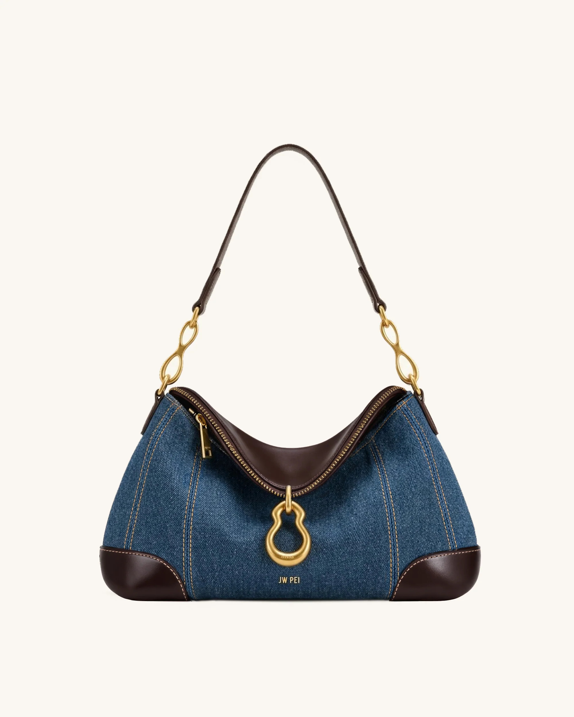 Jayla Metal Pendant Embellished Shoulder Bag - Blue Denim | JW PEI US
