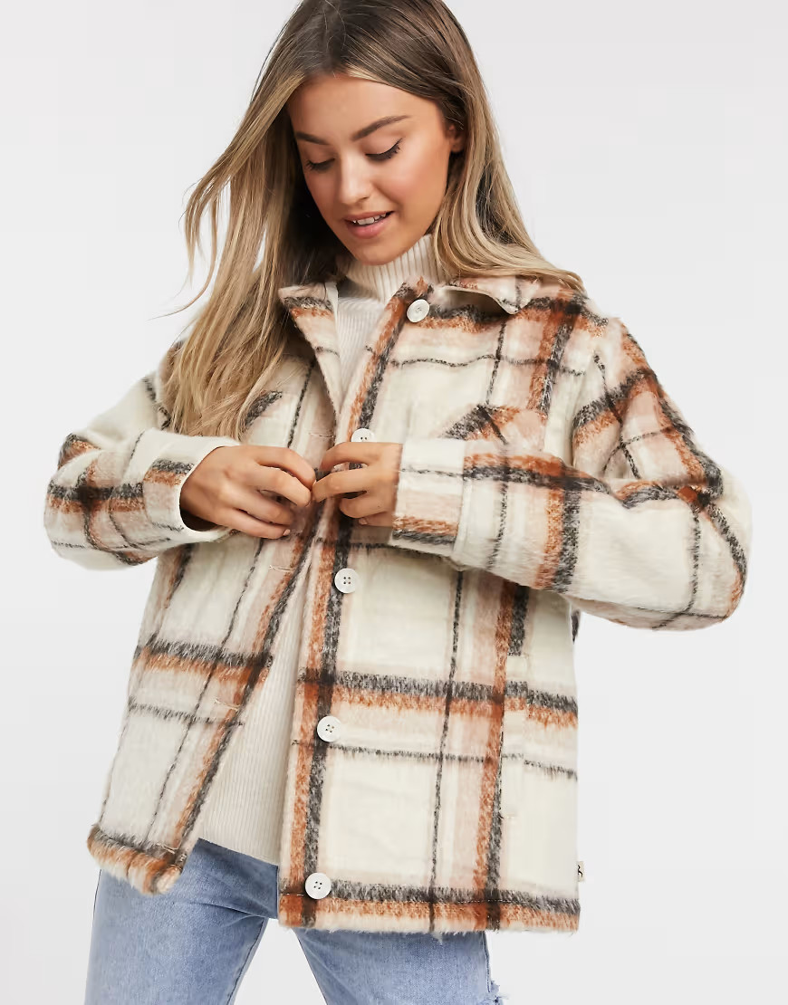 Hollister plaid shacket in tan check | ASOS (Global)