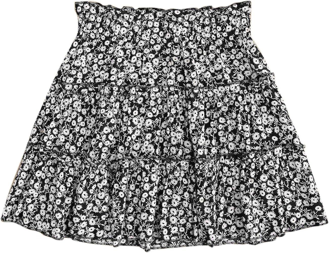 WDIRARA Women's Floral Print Ruffle High Waist Frill Trim Summer Mini Skirt | Amazon (US)