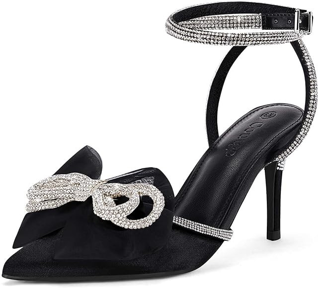 Coutgo Women's High Heels Rhinestone Strappy Satin Bow Closed Toe Wedding Bridal Dress Shoes Ankl... | Amazon (US)