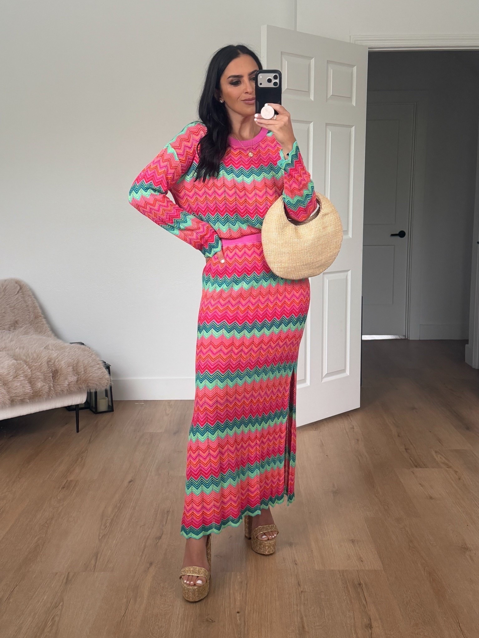 Beach Riot Beach Cover Up Sweater wearing size medium 

Beach Riot Ivana Stripe Open Knit Cover-Up Maxi Skirt wearing size medium 