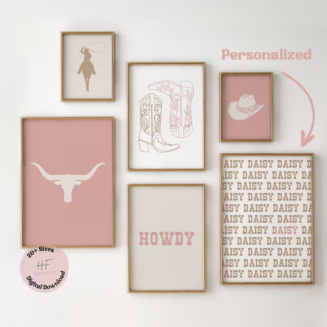 Cowgirl Nursery Prints Set of 6 Gallery Wall Art, Blush Pink Rustic Nursery Decor, Western Girl R... | Etsy (US)