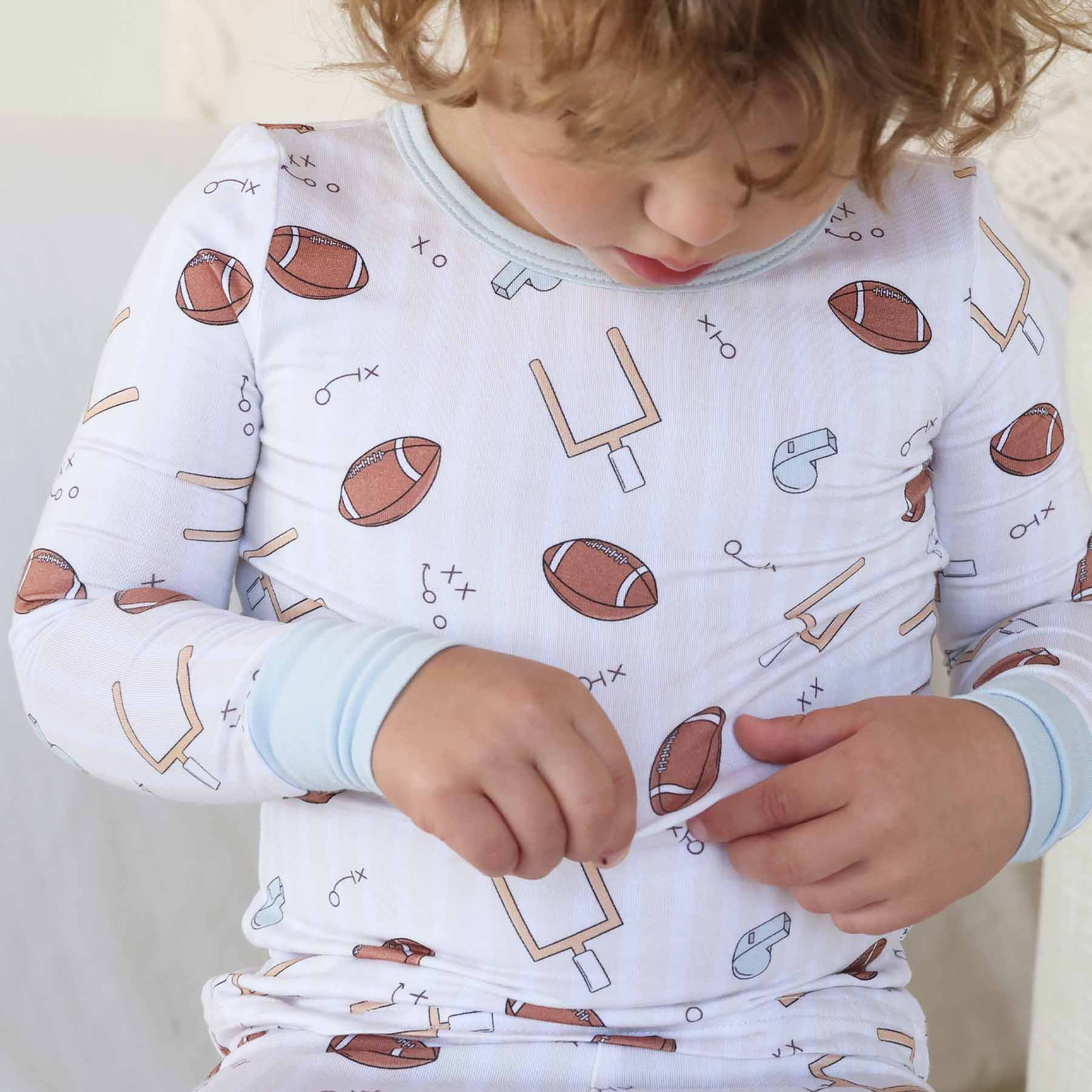 Tiny Touchdowns Two Piece Pajama Set | Neutral | Caden Lane