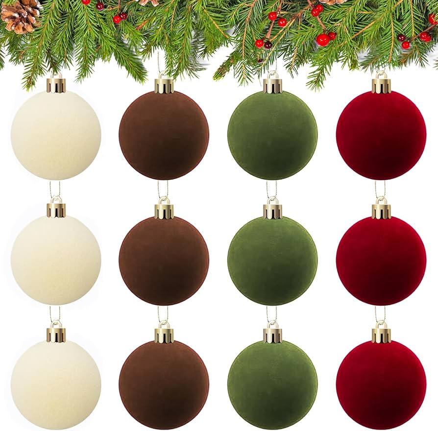 36Pcs Velvet Christmas Ornaments, 12Pcs Flocked 2.38" Velvet Christmas Balls Hanging & 24Pcs 5" x... | Amazon (US)