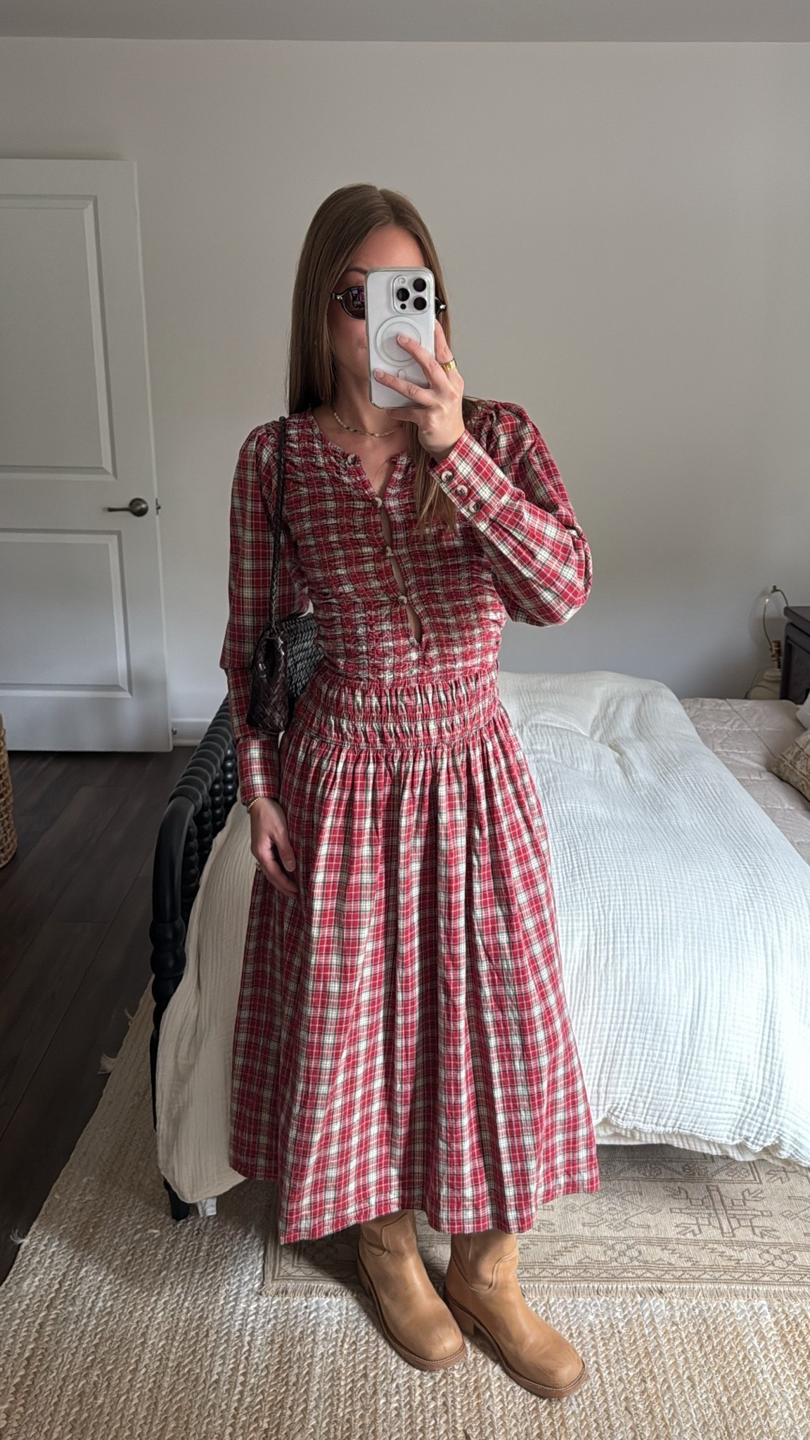 9/30/26 Fall Outfit + Steve Madden Riggs Boots 🍂

One of my favorite ways to style my Steve Madden Riggs boots in the Banana color for fall 🍂 Paired them with this plaid Damson Madder dress from last season + a Miranda Frye chain necklace, Amazon sunglasses + my older Loeffler Randall bag.
I’ve had these boots for a few seasons now and still love pulling them back out every fall — such a fun alternative to a classic brown boot 🤎 Linking everything I can here!

#LTKootd #LTKgrwm #LTKSeasonal