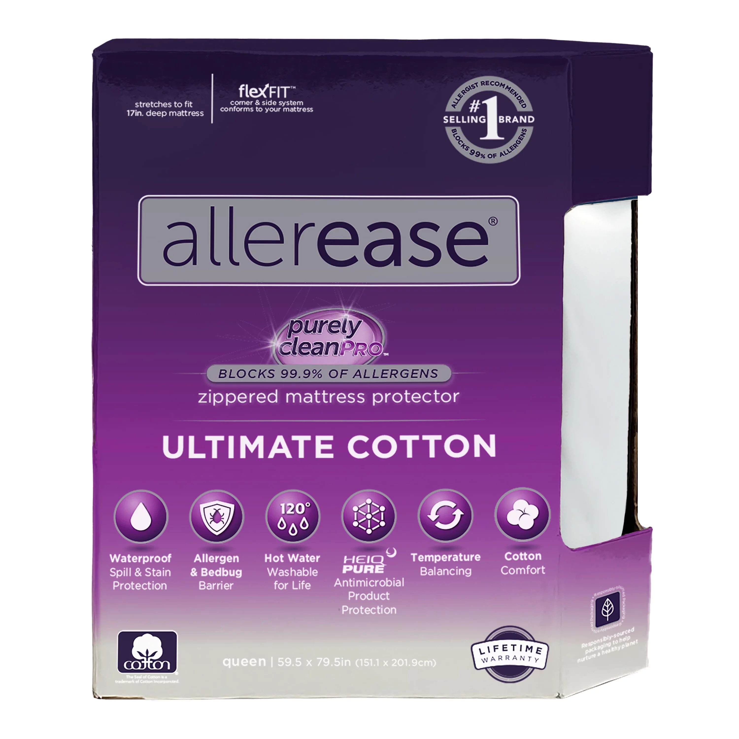 Allerease Ultimate Cotton Allergy Relief Zippered Mattress Protector, King | Walmart (US)