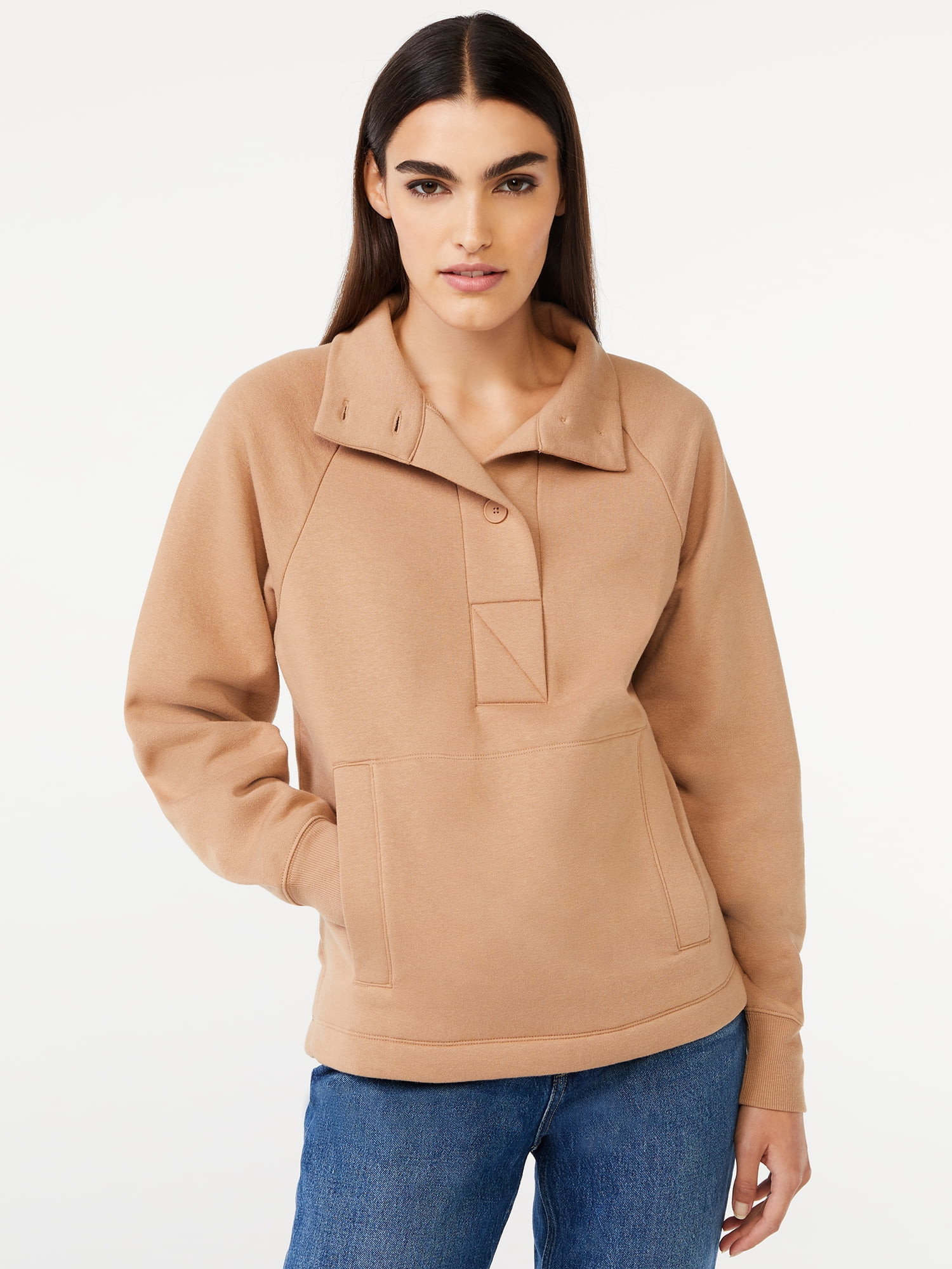 Free Assembly Women's Fleece Placket Popover Top with Raglan Sleeves - Walmart.com | Walmart (US)
