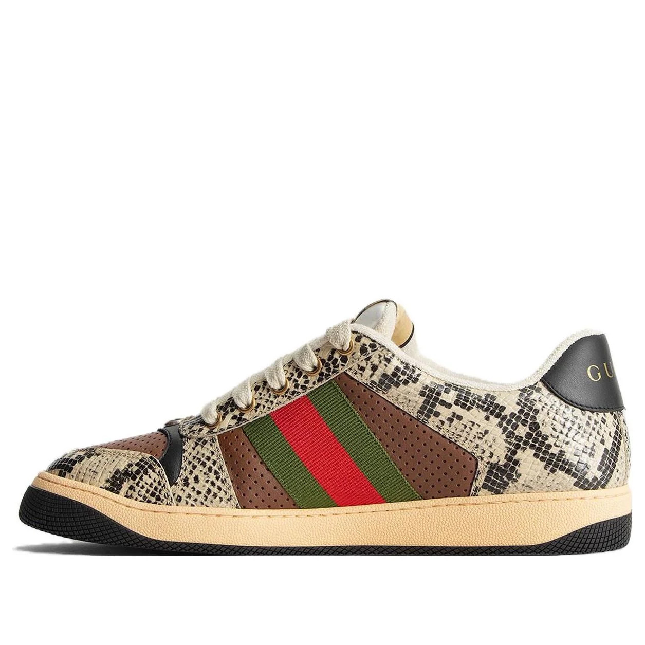 Gucci Screener Python-embossed Leather Sneakers 'Beige Black Brown' | KICKS CREW