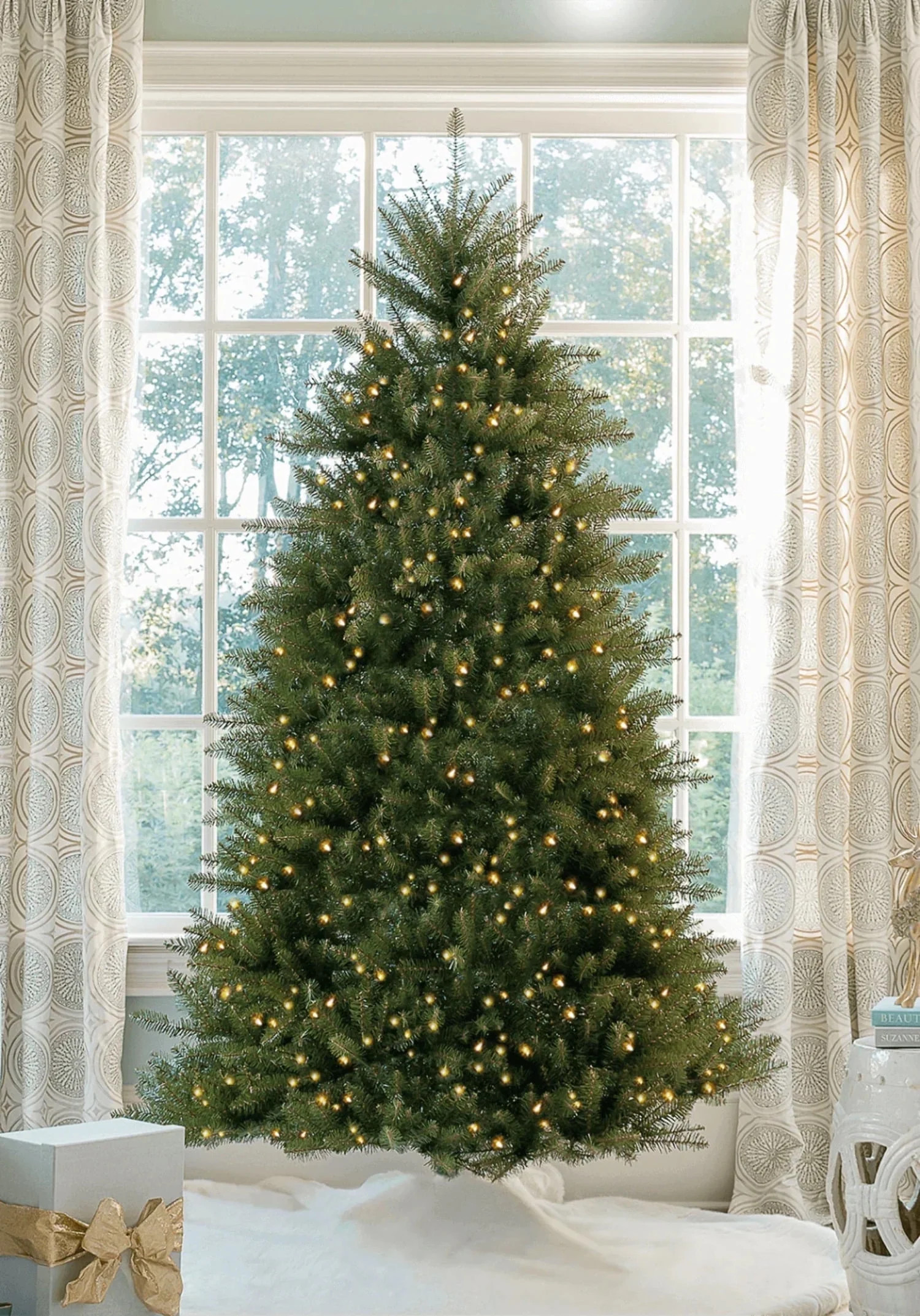 King Of Christmas 7.5ft Pre-Lit Artificial Christmas Tree, Yorkshire Fir Xmas Tree with 600 Warm ... | Walmart (US)