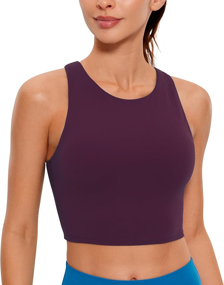 CRZ YOGA Butterluxe Racerback Longline Sports Bras for Women - High Neck Padded Crop Workout Tank... | Amazon (US)