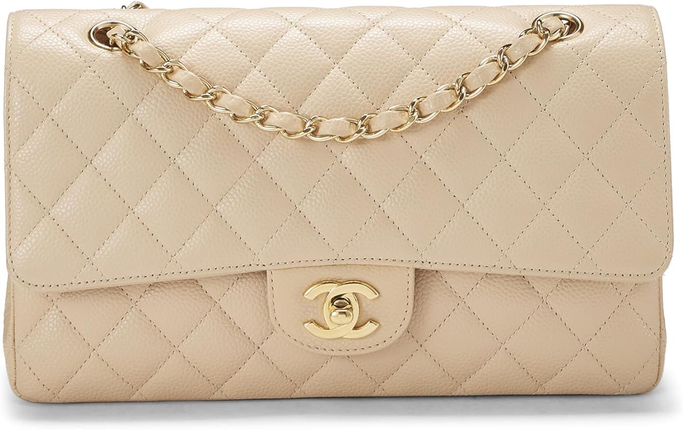 Amazon.com: Chanel, Pre-Loved Beige Quilted Caviar Classic Double Flap Medium, Beige : Luxury Sto... | Amazon (US)