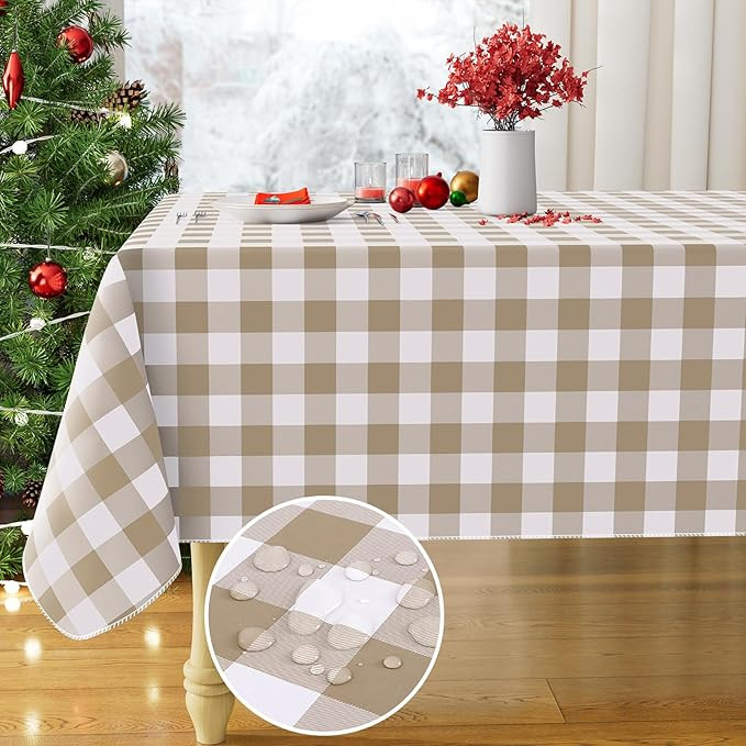 misaya Rectangle Waterproof Vinyl Table Cloth, Buffalo Flannel Backed Tablecloth, Wipeable Plasti... | Amazon (US)