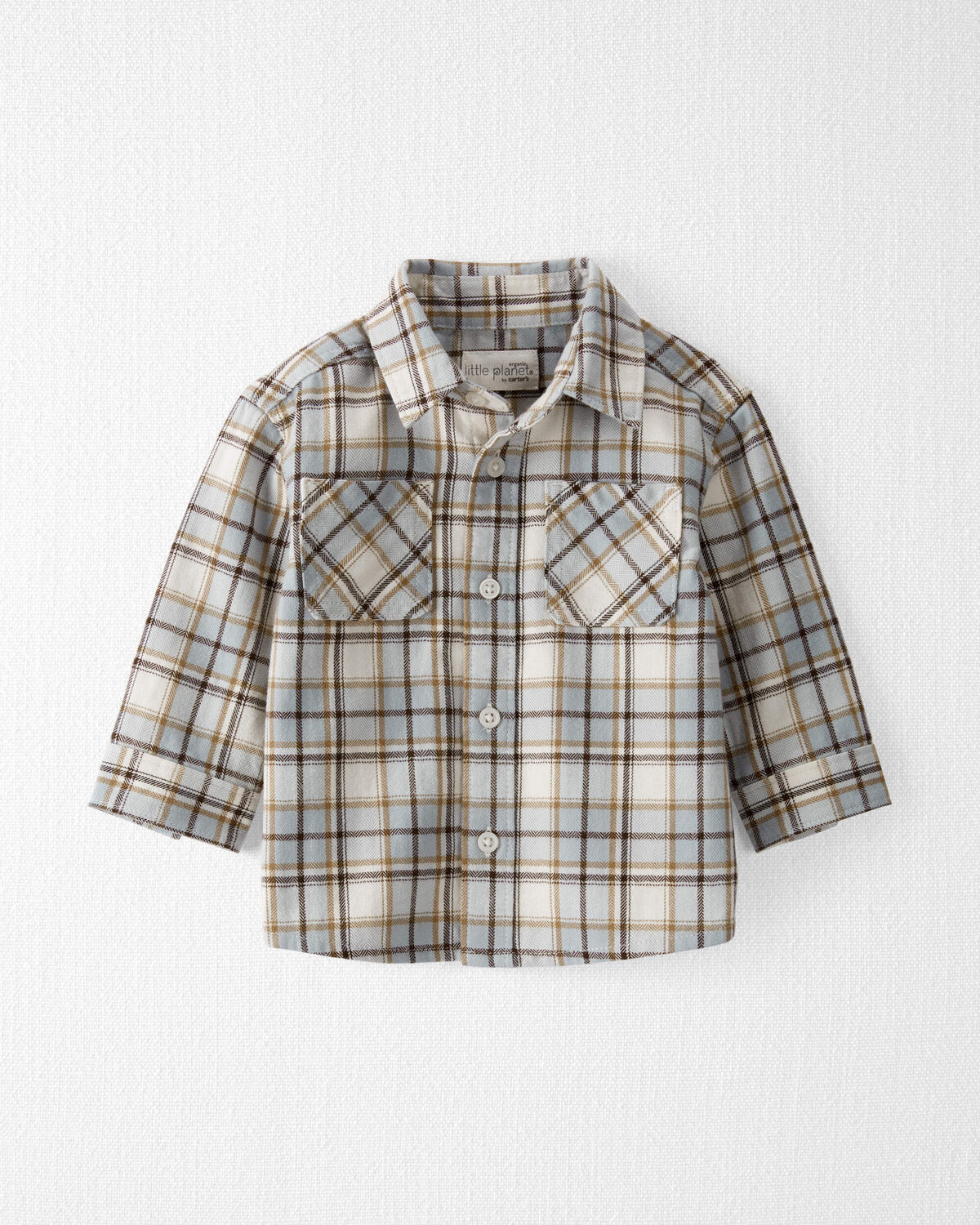 Baby Organic Cotton Herringbone Button-Front Shirt in Plaid - Little Planet | Carter's | Carter's Inc