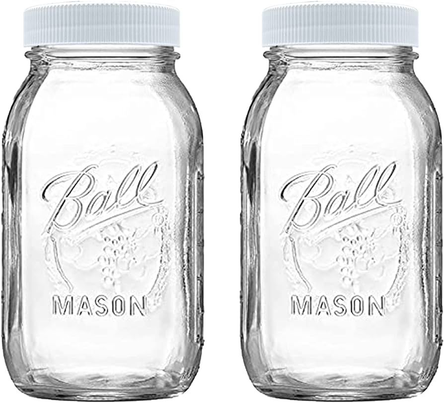 Regular Mouth Mason Jars 32 oz - (2 Pack) - Ball Regular Mouth 32-Ounces Quart Mason Jars with Wh... | Amazon (US)
