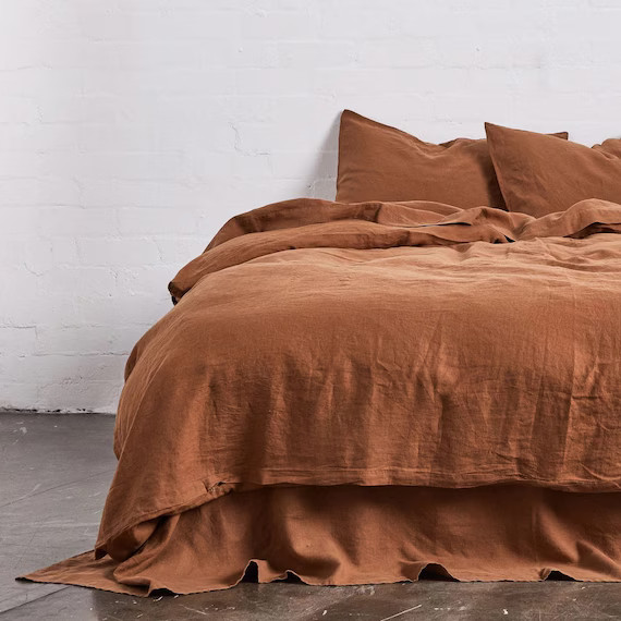 Rust - 100% Pure Linen | Linen Cotton Mix | 3 Piece Duvet Cover Set | 4 Piece Sheet Set | Handmad... | Etsy (US)
