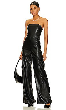 Alice + Olivia Emelda Faux Leather Jumpsuit in Black from Revolve.com | Revolve Clothing (Global)