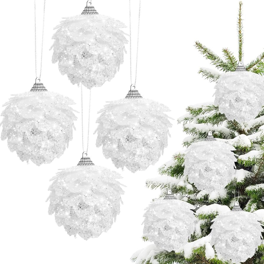 Sratte Christmas Ball Ornaments White Pinecone Hanging Ornament Artificial Christmas Tree Ornamen... | Amazon (US)
