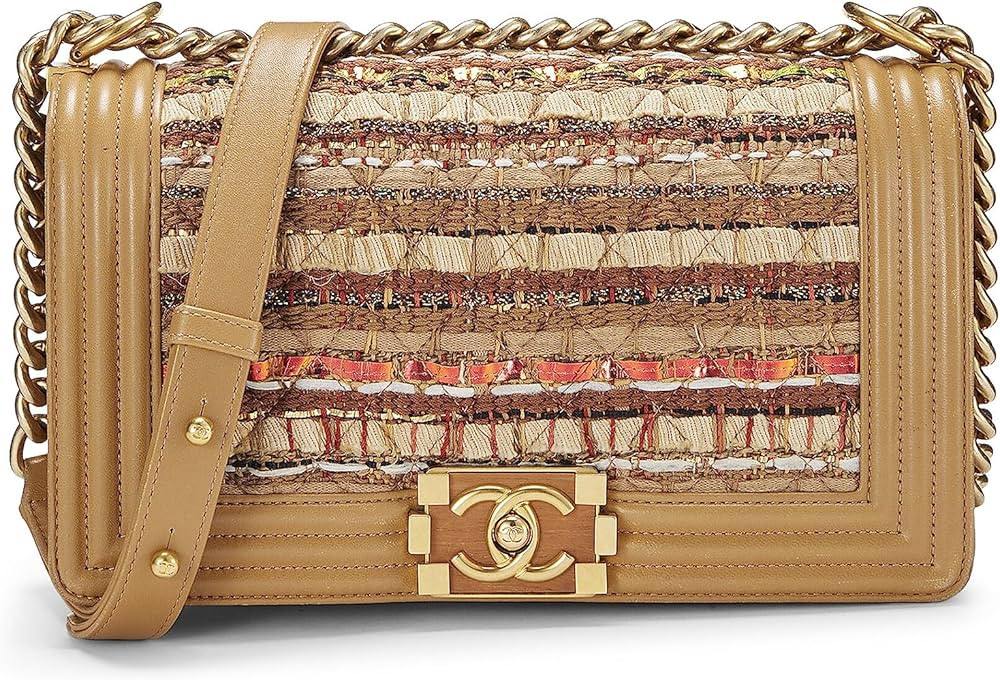 Amazon.com: Chanel, Pre-Loved Beige Tweed Boy Bag Medium, Beige : Luxury Stores | Amazon (US)
