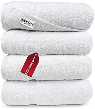 SALBAKOS Organic Turkish Cotton Hotel Bath Towel, 700 GSM, 27 by 54 Inch, Pack of 4, White | Amazon (US)