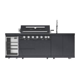 96 in. W 6-Burner Propane Gas Grill Island in Black, with Wine Cooler, Compact Refrigerator, Rotisserie Kit | The Home Depot