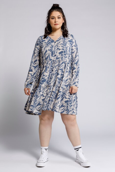 Animal Print Button Front Double Ruffle Dress | Ulla Popken - US & CA