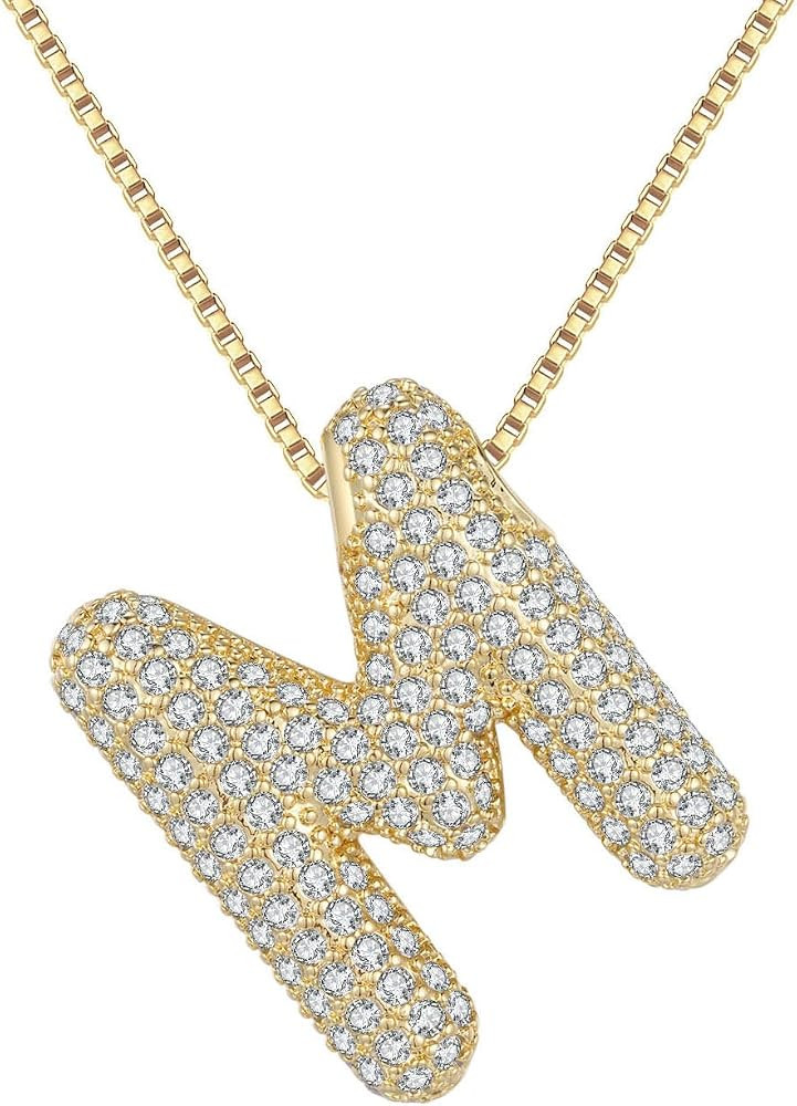Bubble Letter Necklace For Women, Balloon Initial Letter Alphabet Pendant 18k Gold Plated Dainty ... | Amazon (US)