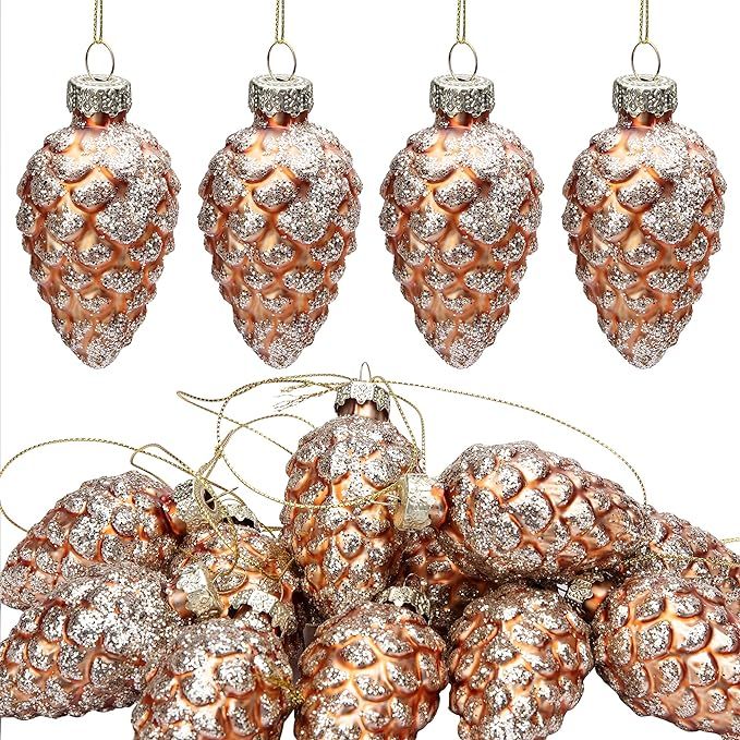 Amazon.com: Watayo 12 PCS Christmas Pinecone Glass Ornaments-Hanging Pine Cone Painted Glass Orna... | Amazon (US)