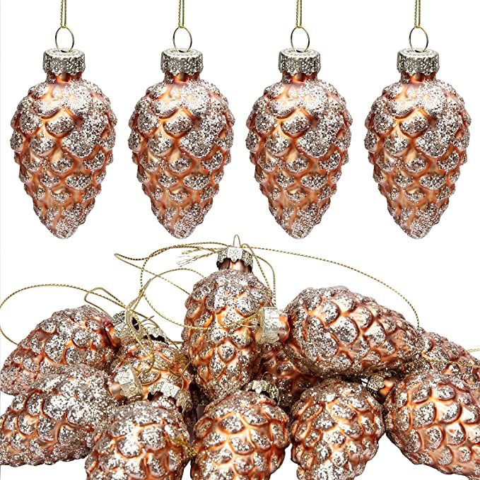 Watayo 12 PCS Christmas Pinecone Glass Ornaments-Hanging Pine Cone Painted Glass Ornaments-Glitte... | Amazon (US)