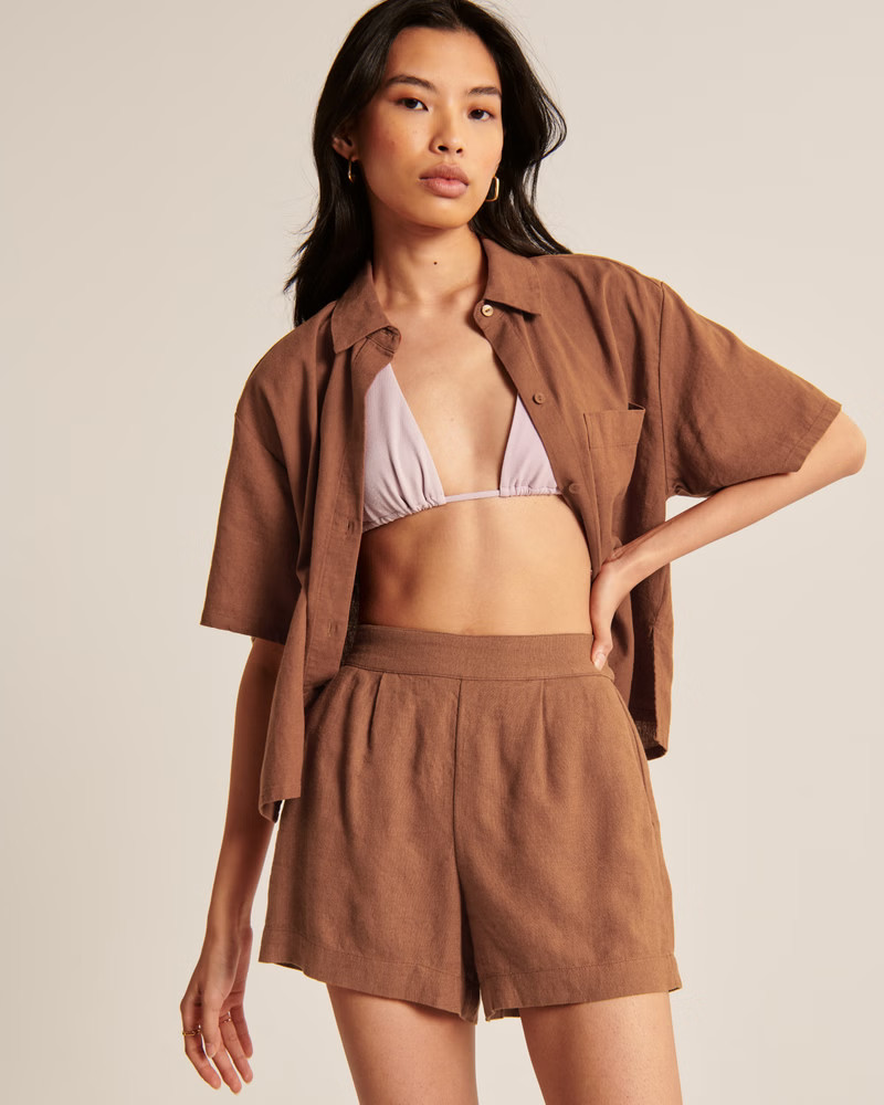 Women's Linen-Blend Pull-On Shorts | Women's Bottoms | Abercrombie.com | Abercrombie & Fitch (US)