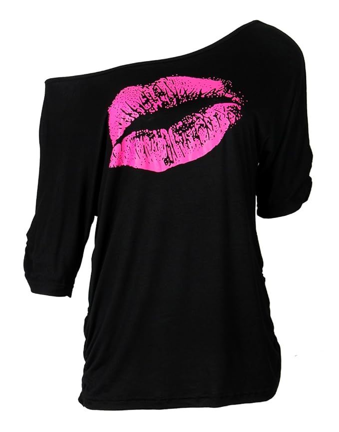 Smile fish Women Casual Oversized Sexy Lips Print Off Shoulder T-Shirt | Amazon (US)