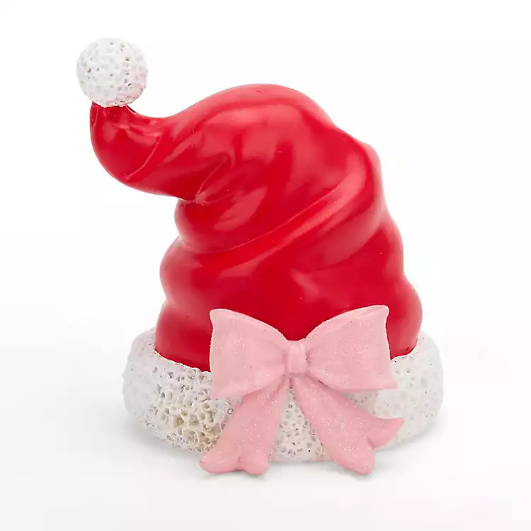 Red Santa Hat with Pink Bow Figurine, 6 in. | Kirklands Home | Kirklands