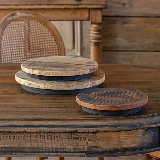 Rustic Round Wooden Platform Risers Set of 3 | Antique Farm House