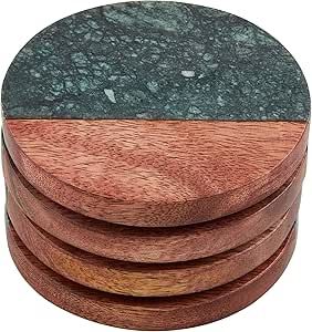 Mud Pie Marble and Wood Coaster Set, Green, 4" Dia | Amazon (US)