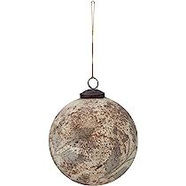 Glass Ball Ornament with Etched Leaf Pattern, Marbled Matte Cream and Brown | Amazon (US)