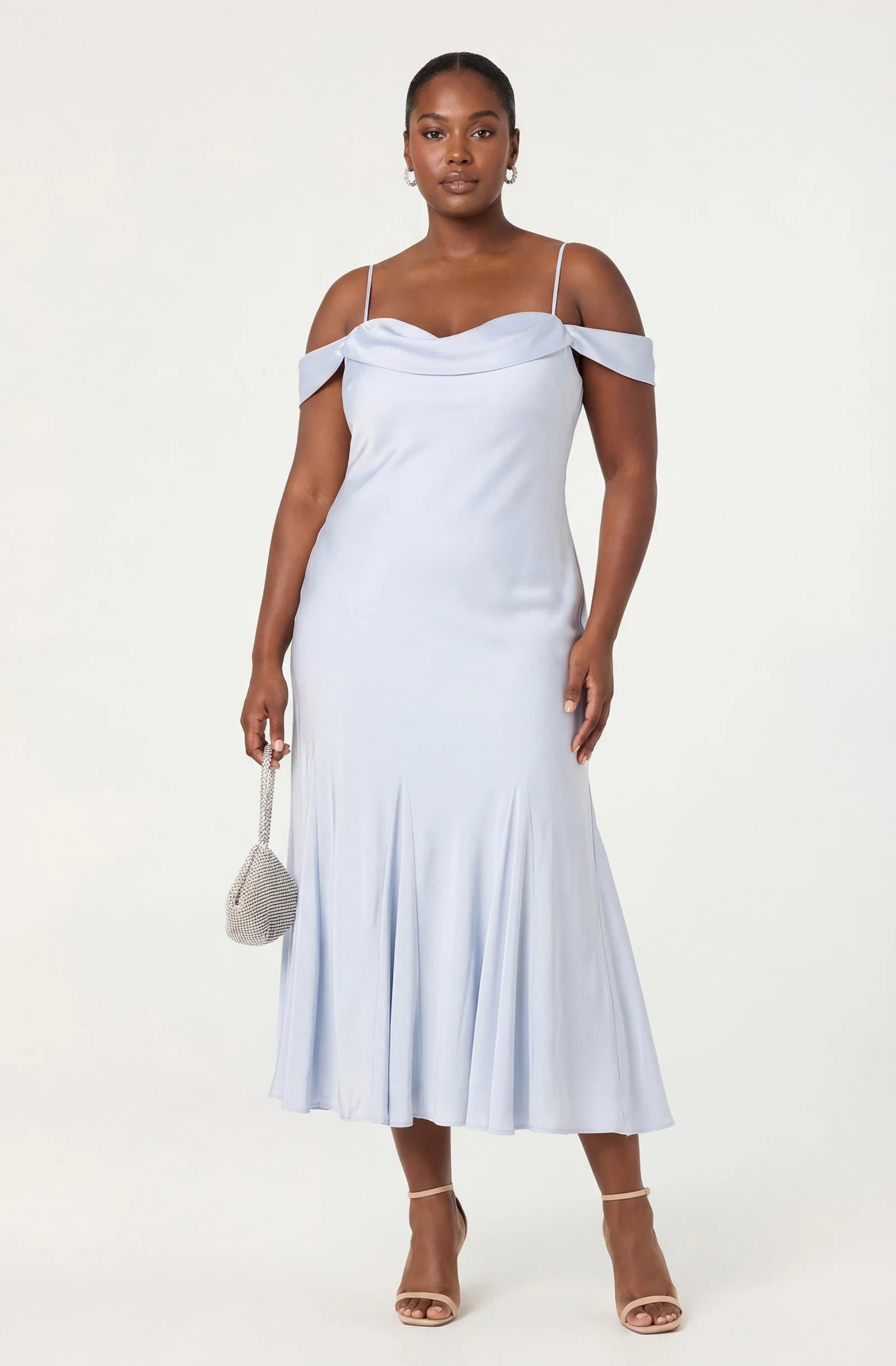 Araxie Satin Off-Shoulder Godet Midi Dress - Lt blue / XS | ASTR The Label (US)