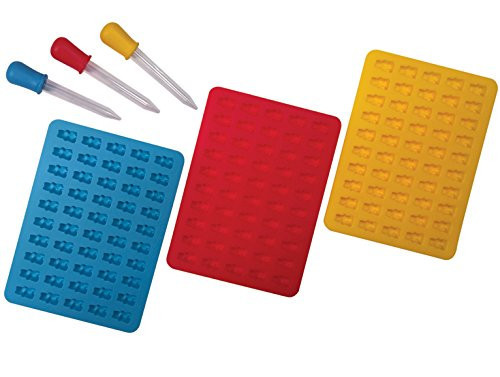 Better Kitchen Products 3 Piece 50 Cavity Silicone Gummy Bear Molds with 3 Matching Droppers, Aqua, Red and Yellow | Amazon (US)