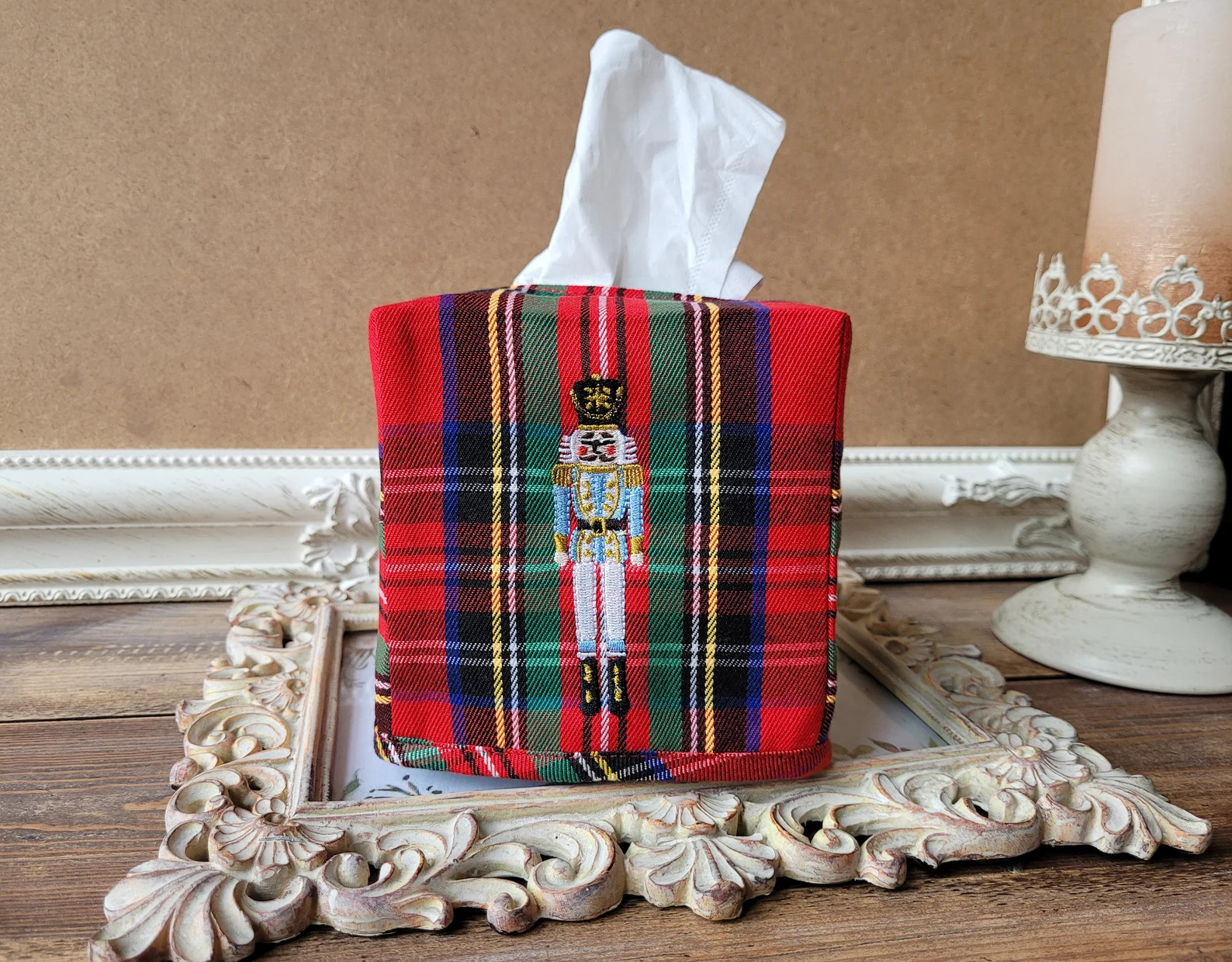 NUTCRACKER Plaid Tissue Box Cover, Fabric Tissue Box Cover, Christmas Tissue Boc Cover, Royal Ste... | Etsy (US)