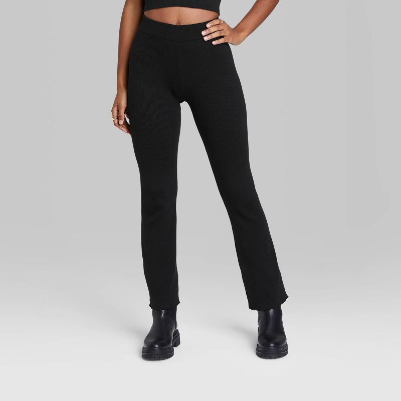 Women&#39;s High-Rise Flare Sweater Knit Pants - Wild Fable&#8482; Black S | Target