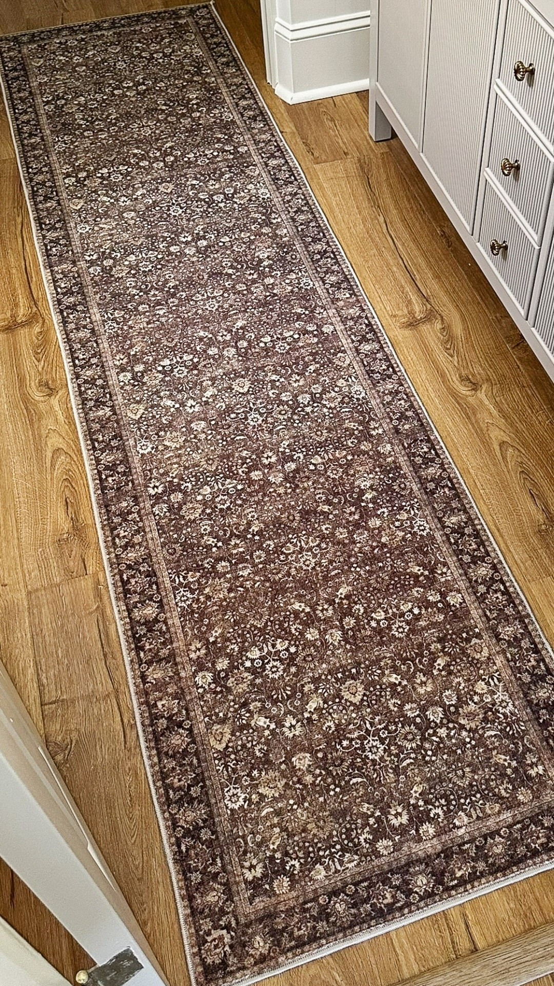 The runner rug in my primary bathroom 

Brown vintage rug, runner rug, bathroom rug

#LTKFamily #LTKHome #LTKStyleTip