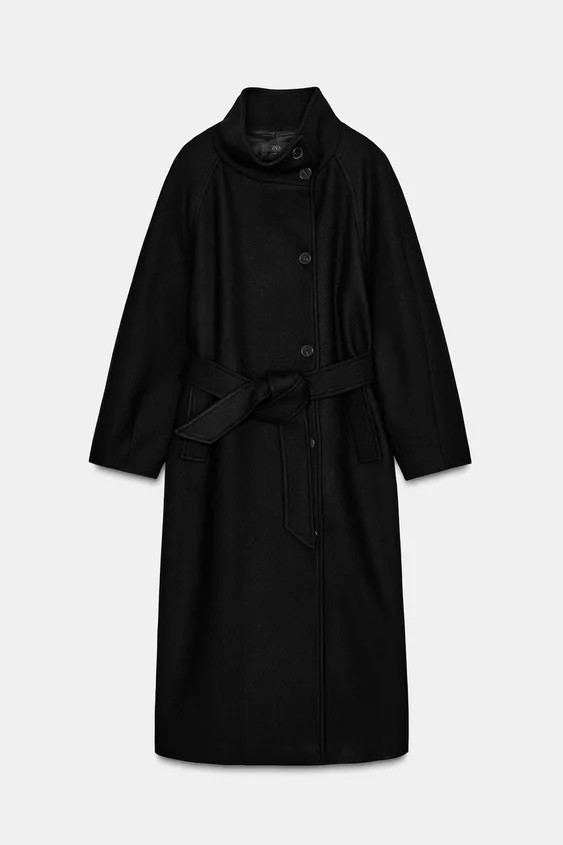 LONG WOOL COAT WITH HIGH NECK | Zara UK