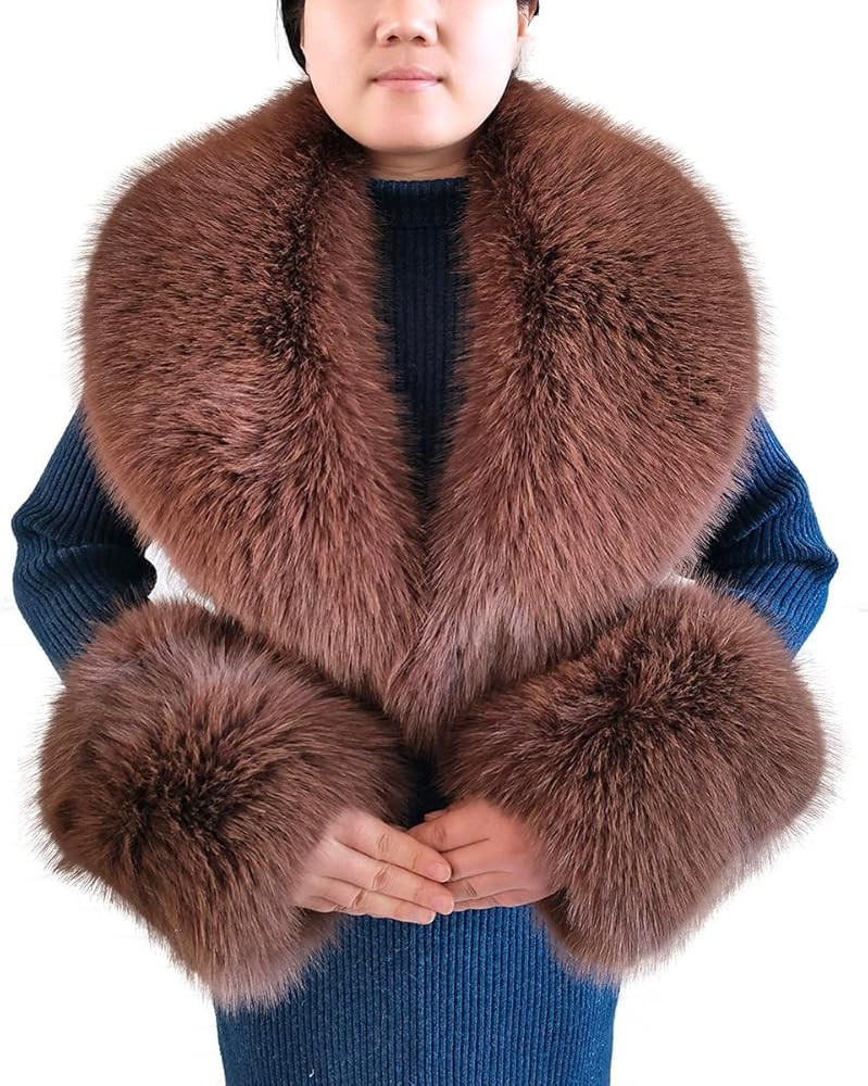Eosxrp Faux Fur Collar Cuffs Set Warm Fake Fur Scarf Winter Women Fluffy Large Shawl Furry Scarve... | Amazon (US)