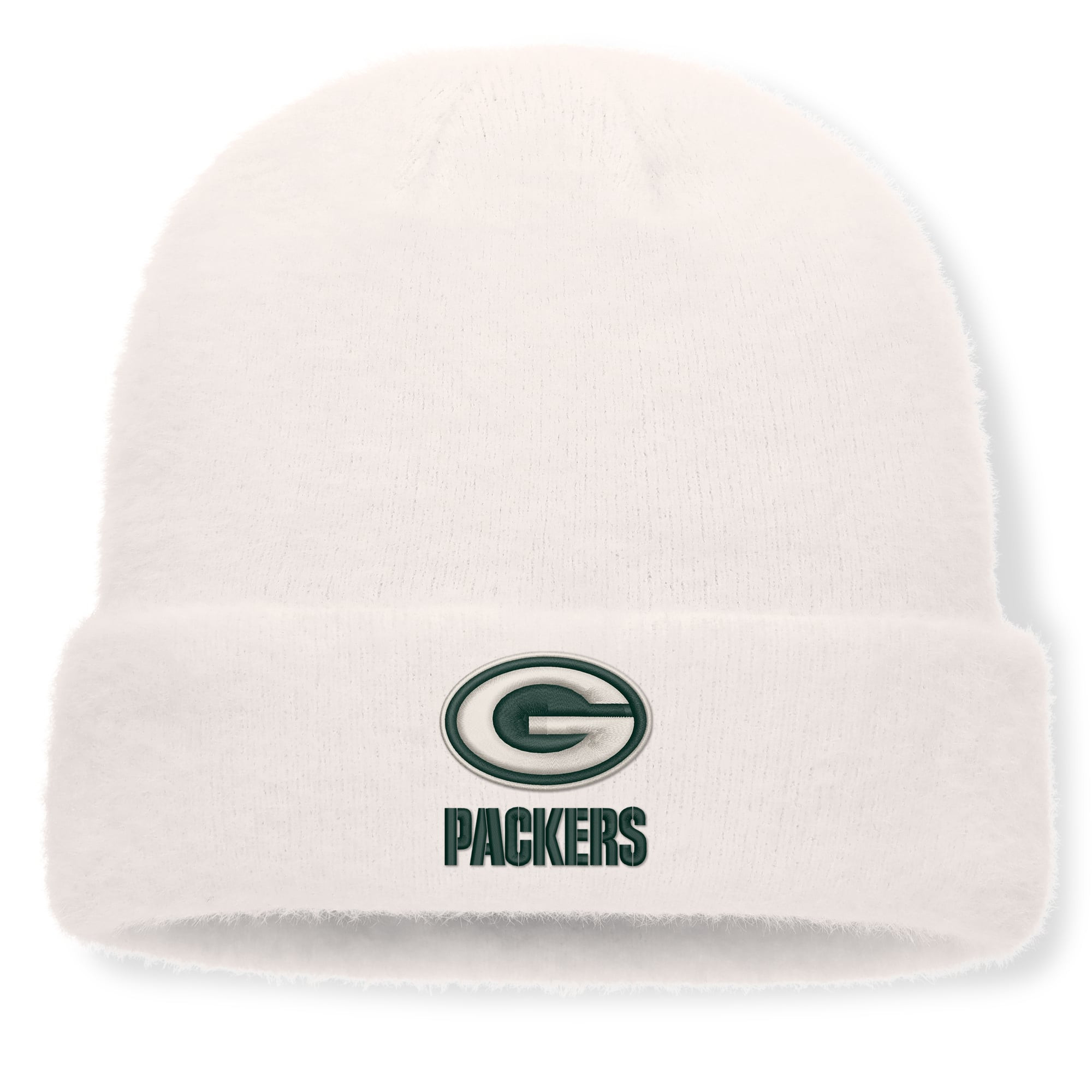 Green Bay Packers Fanatics Women's Puff Fuzzy Fleece Cuffed Knit Hat - White | Fanatics